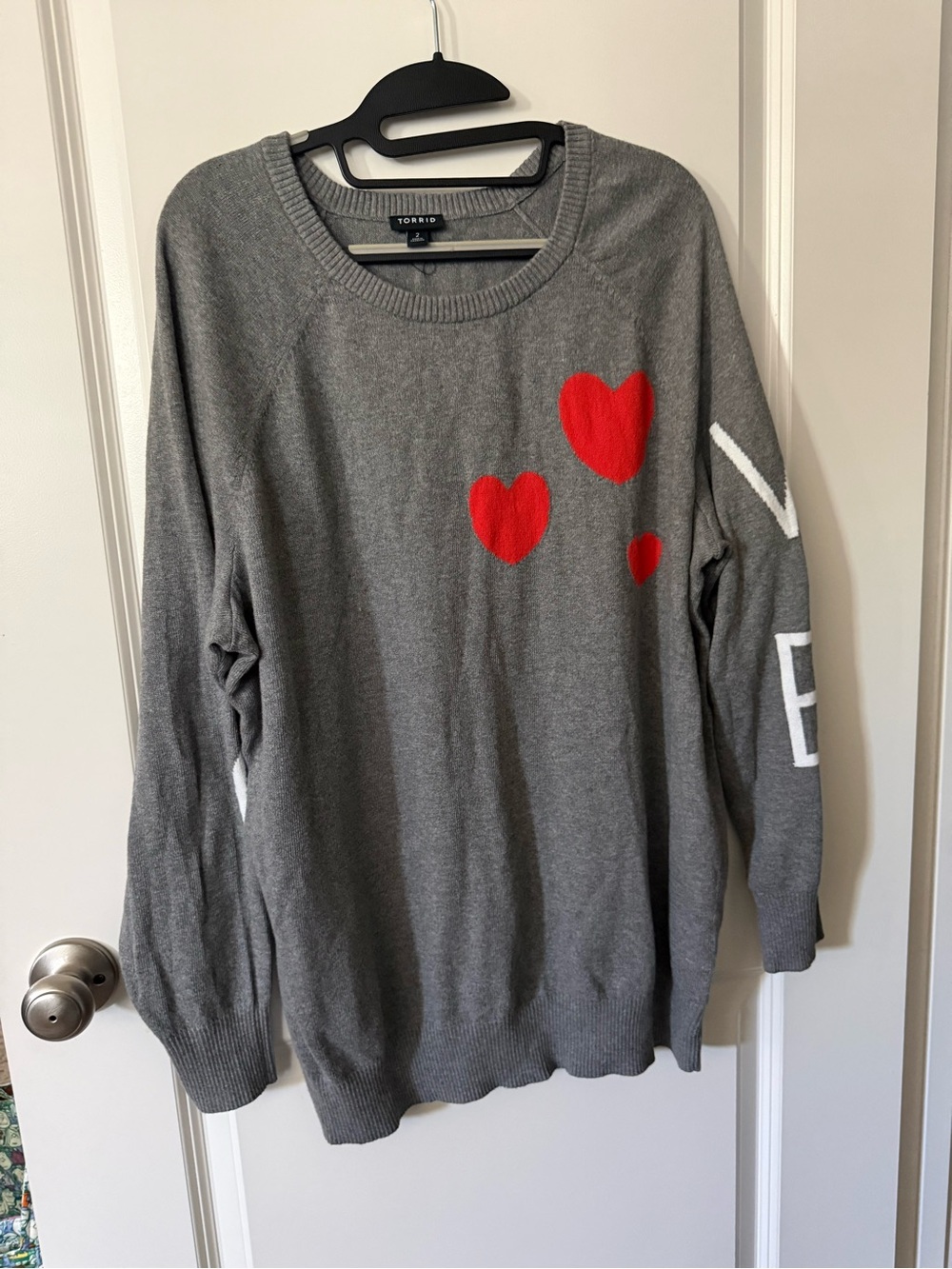 torrid Gray Crewneck Sweater with Red Heart Motif